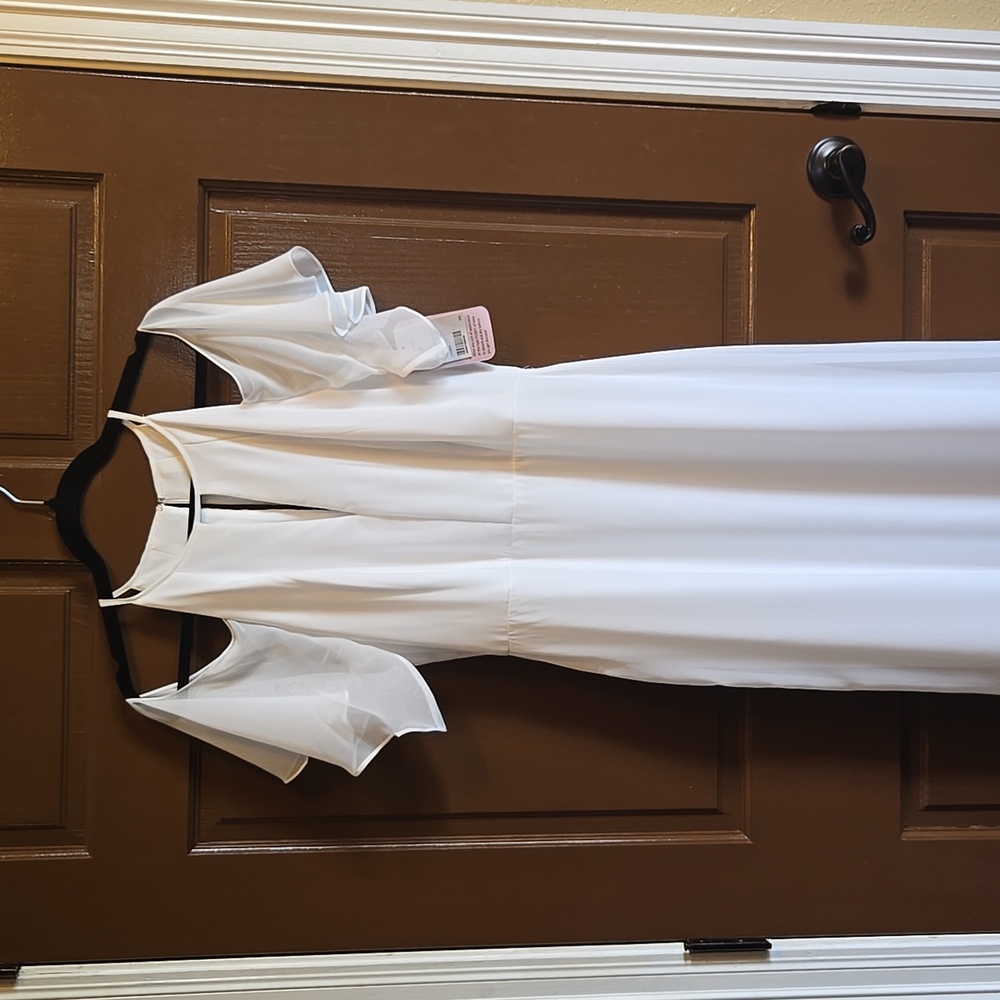 Thread-Ivory chiffon cold shoulder short sleeved long dress Sz 10 NWT.